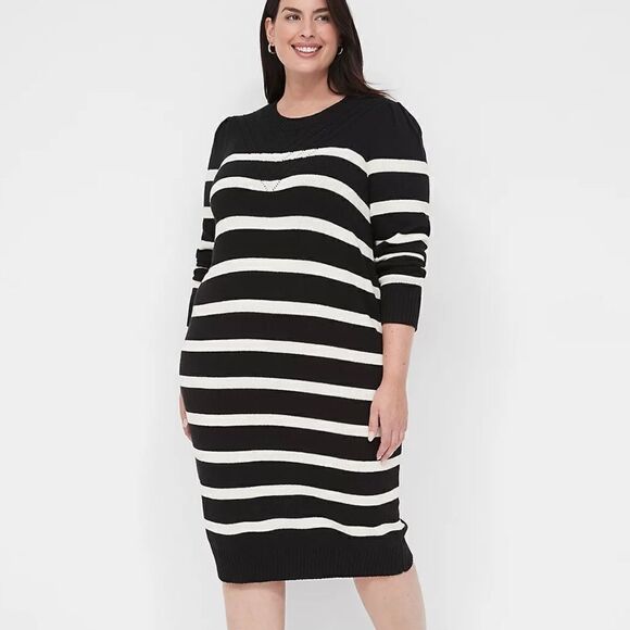Lane Bryant Black White Knit Striped Longsleeve Sweater Dress Womens 22/24P NWT - Picture 1 of 11